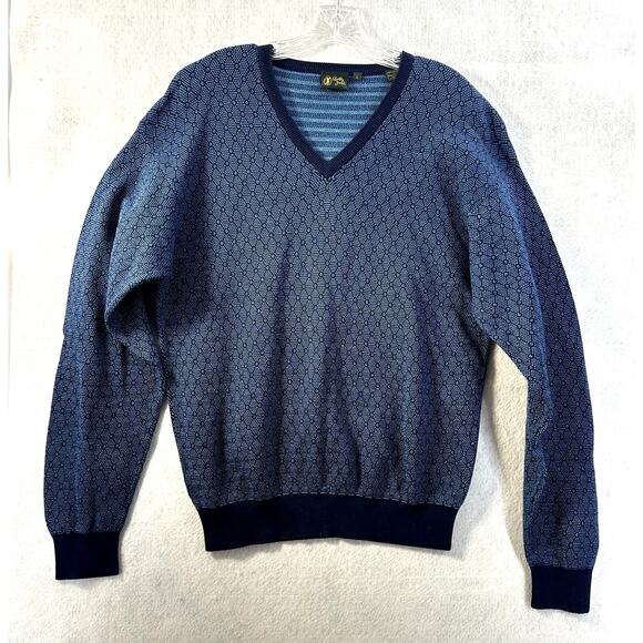 Bobby Jones Large Sweater V Neck Long Sleeve Cotton Golf Grandpa Diamond Blue - Picture 1 of 9